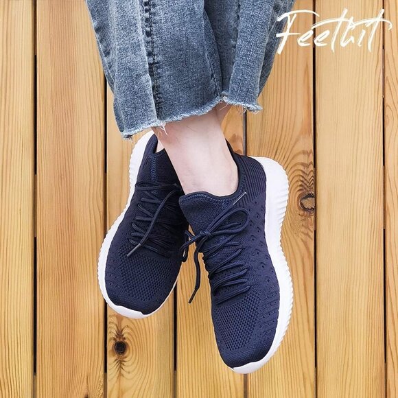 Women's Dark Blue Slip-On Walking Shoes Lightweight Breathable Non-Slip Sneakers - Picture 6 of 6